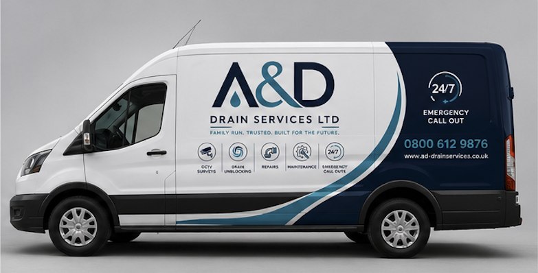 A&D Drain Services branded van